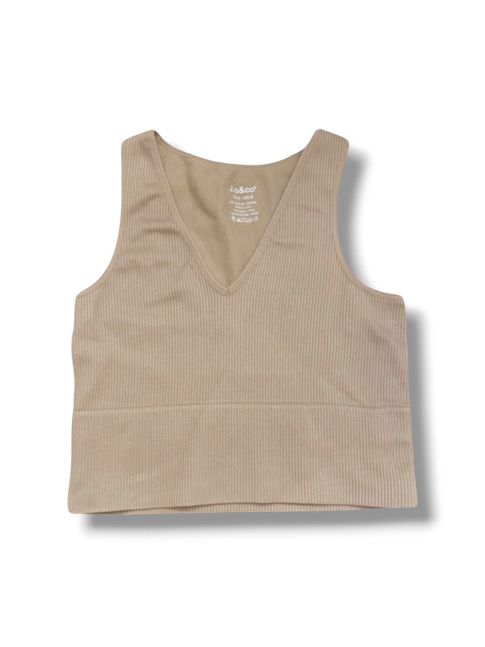NWOT Jo&Co V-neck Soft Beige Ribbed Cropped Fitted Tank‎ Top Size XS